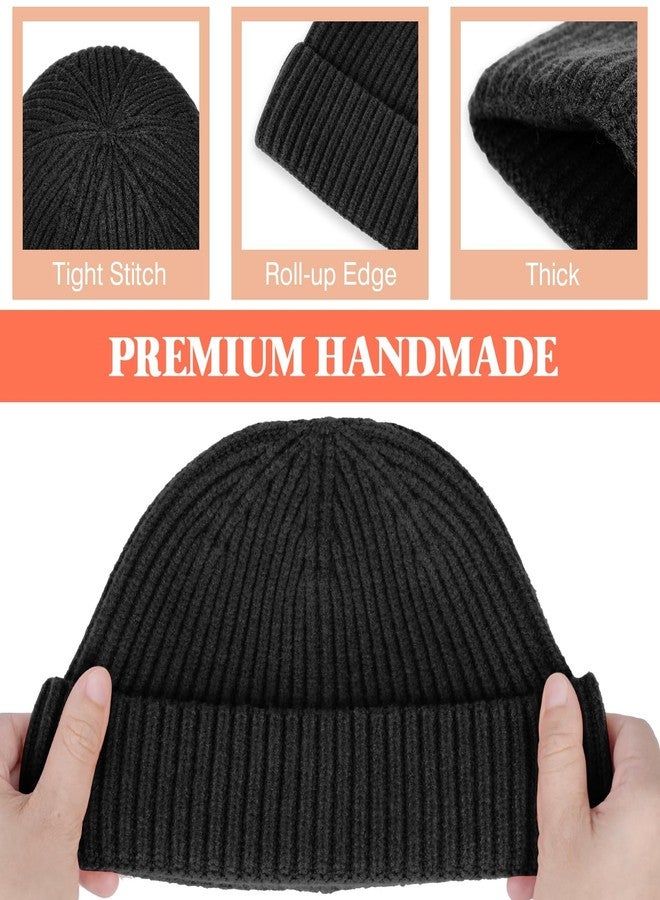 NAHOSY Fisherman Beanie Hats, Unisex Skullcap Trawler Short Cuff Knittet Beanie for Men Women Watch Cap Warm Winter Hat, Black - Image 4